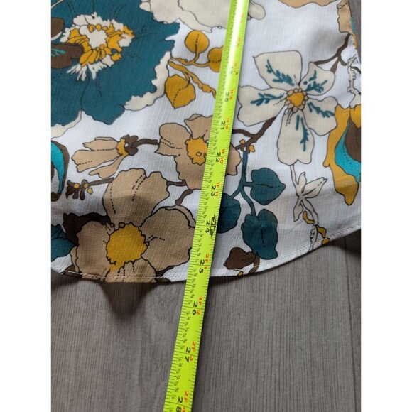 Cynthia Rowley Floral Print Blouse Yellow Teal Brown Short Sleeve Lightweight Wo - Picture 7 of 8